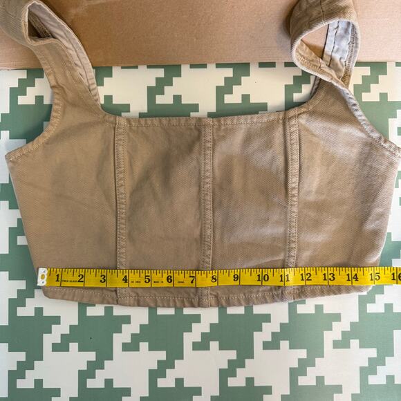 Mara Hoffman Tan Denim Amal Crop Tank Top Organic Cotton Zip Back Size 8 NWT - Picture 4 of 8